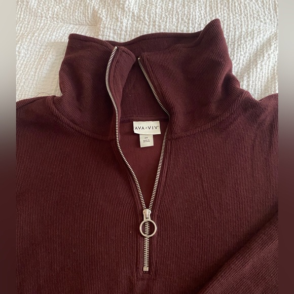 NWT Women’s Plus Size Oversized Maroon Ribbed Quarter Zip 3X - Picture 5 of 12